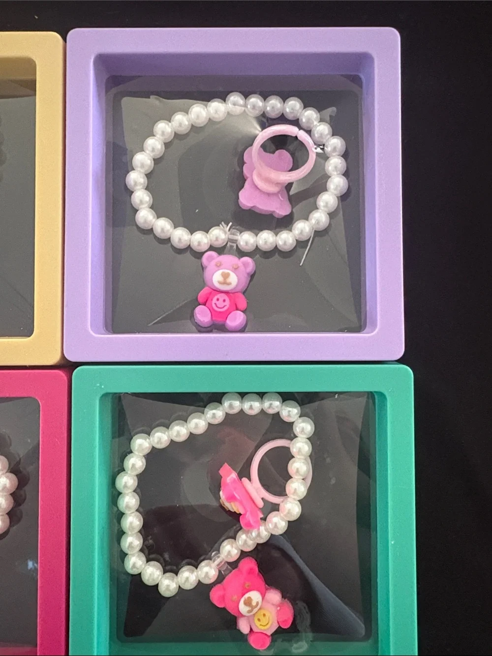 Kids Pearl Bead Teddy Bracelet and Ring Set - Set Of 6